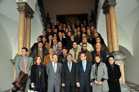 Los alcaldes  firmantes del convenio en el Palacio de la Merced, sede de la Diputación
